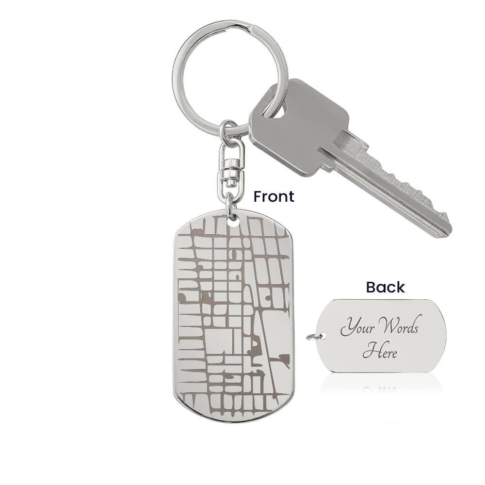 Dog Tag Keychain - Map Feature Engraved