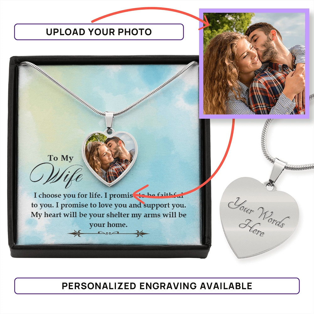 To My Wife – I Choose You Photo Heart Necklace