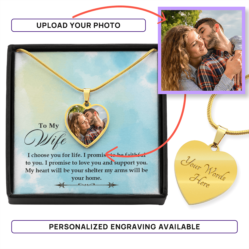To My Wife – I Choose You Photo Heart Necklace