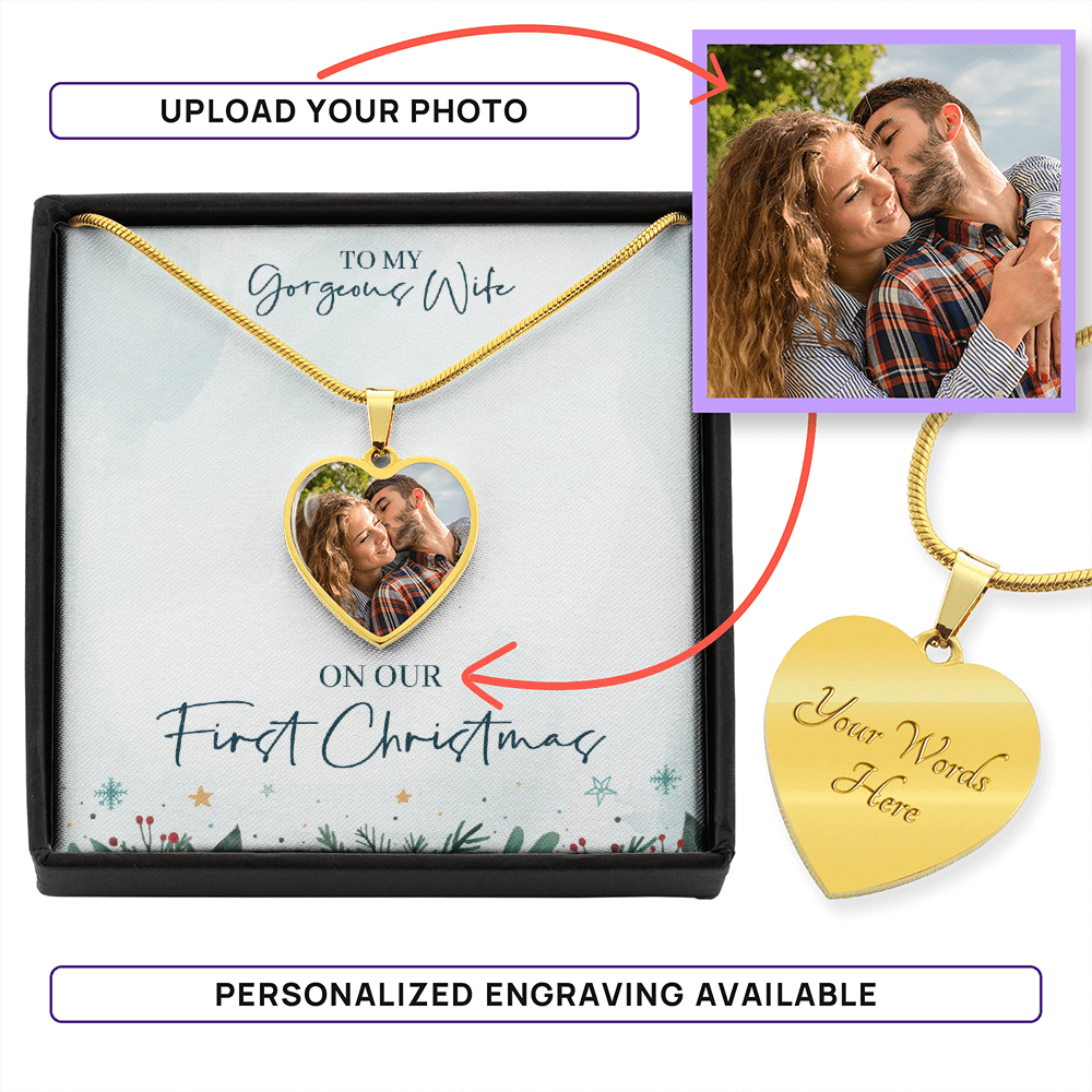 Wife First Christmas – Photo Heart Necklace
