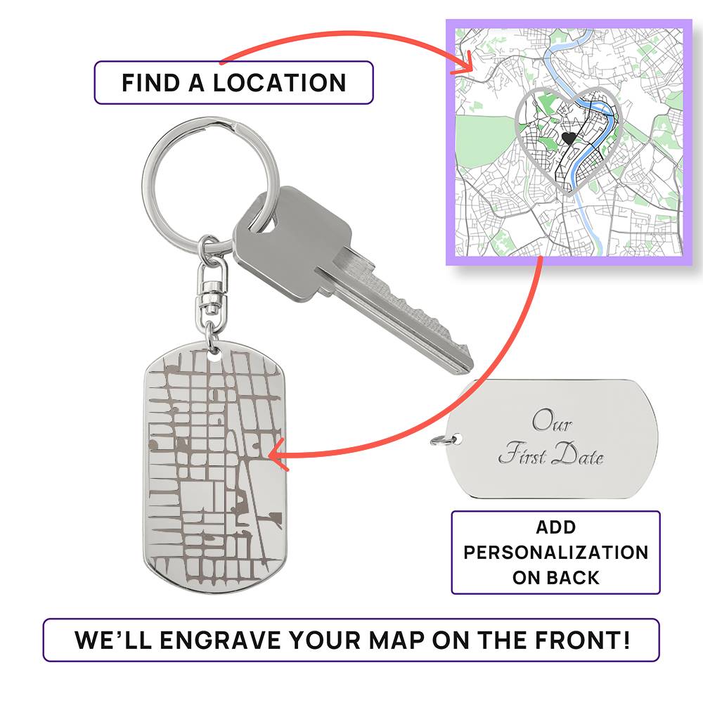 Dog Tag Keychain - Map Feature Engraved