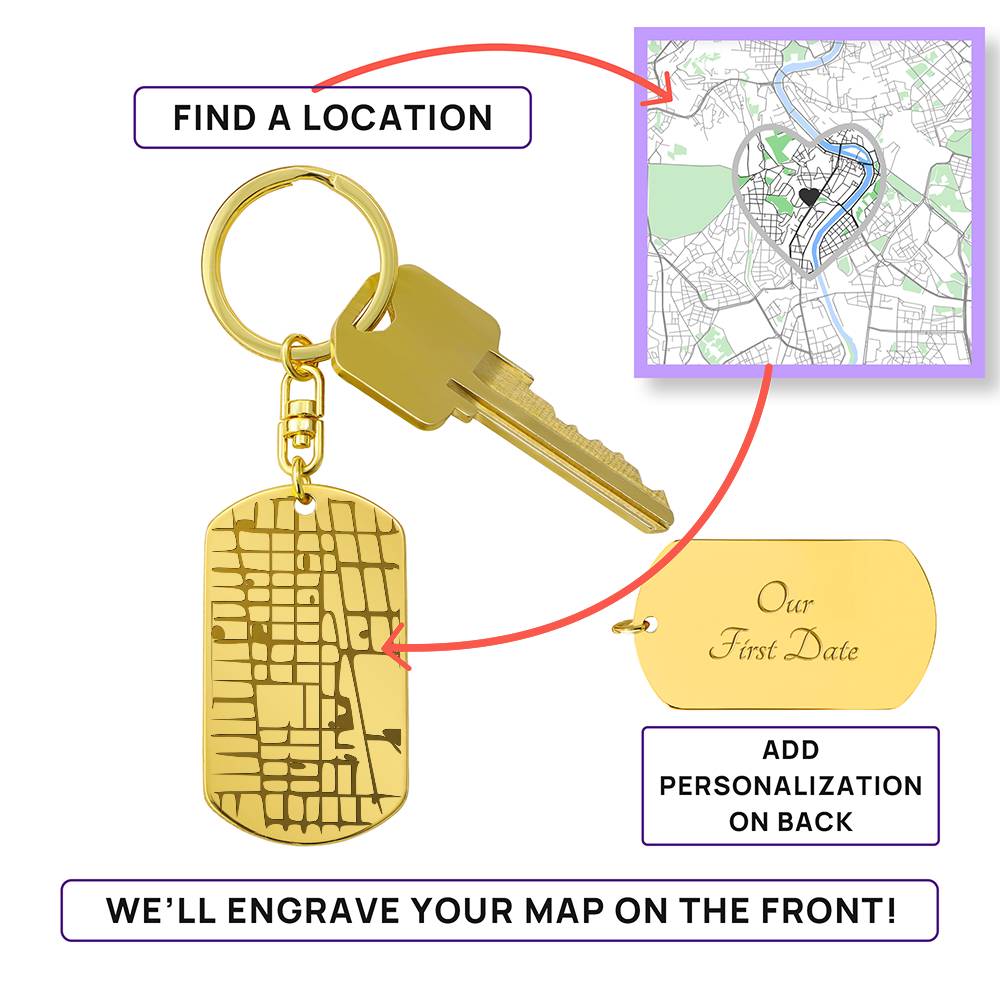 Dog Tag Keychain - Map Feature Engraved