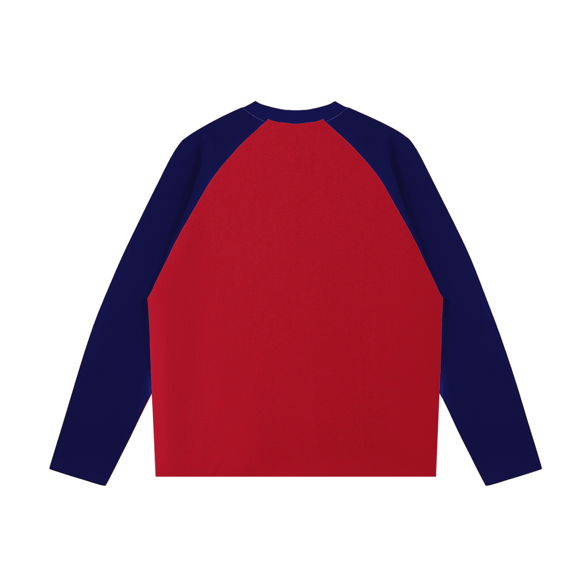 Red with Navy Blue Unisex colour-blocked raglan long-sleeve T-shirt back view
