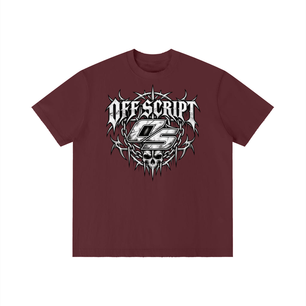 Off Script Gothic Skull Front-Print Vintage Wash Distressed T-Shirt
