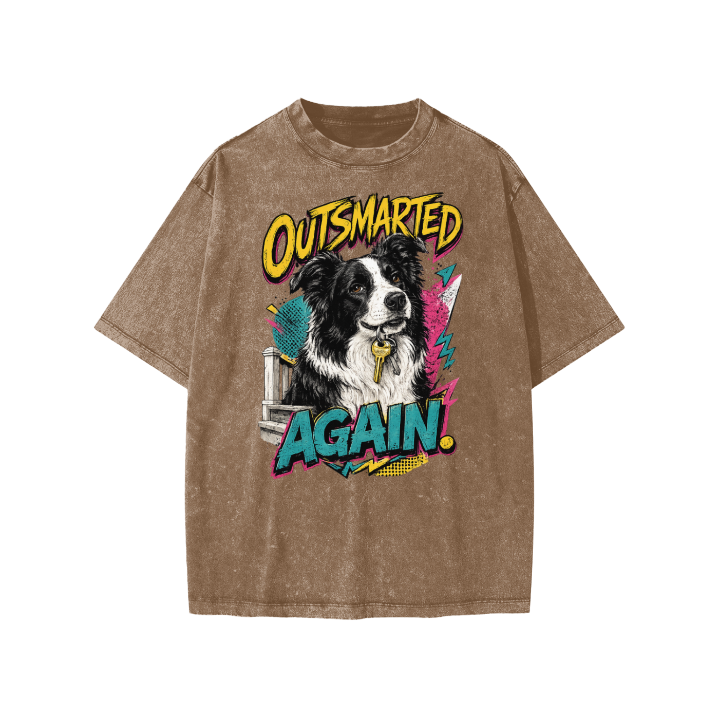 Outsmarted Again snow-washed kids’ T-shirt in coffee
