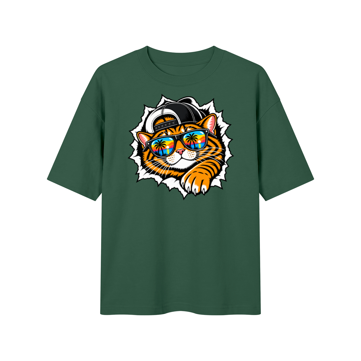 Cool Cat Sunset Sunglasses Unisex Drop Shoulder T-Shirt