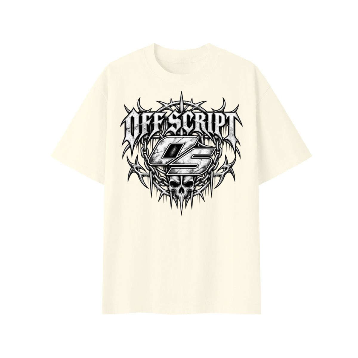 Off Script Gothic Skull Front-Print Vintage Wash Distressed T-Shirt