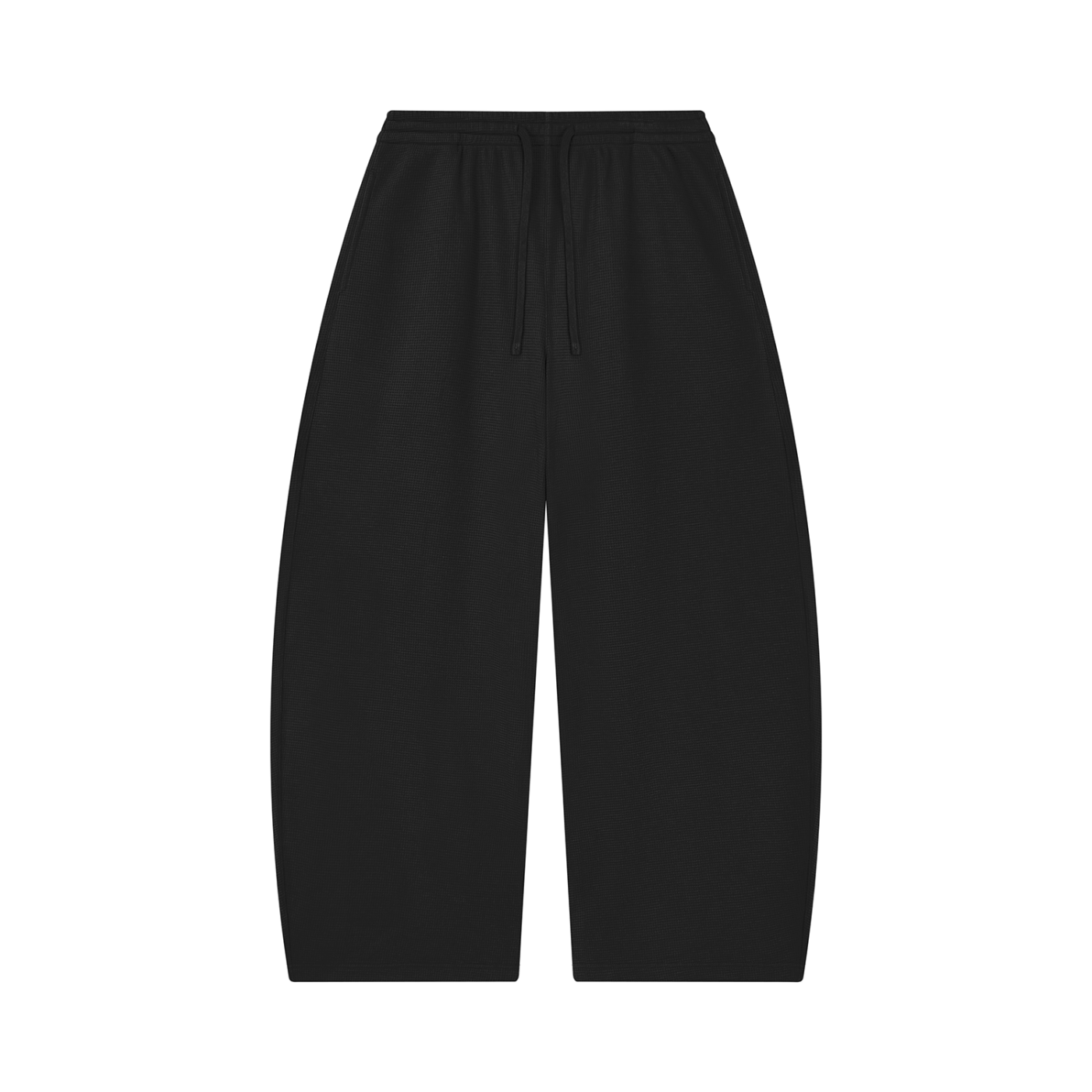 Unisex Waffle Barrel Leg Pants in Black — front view
