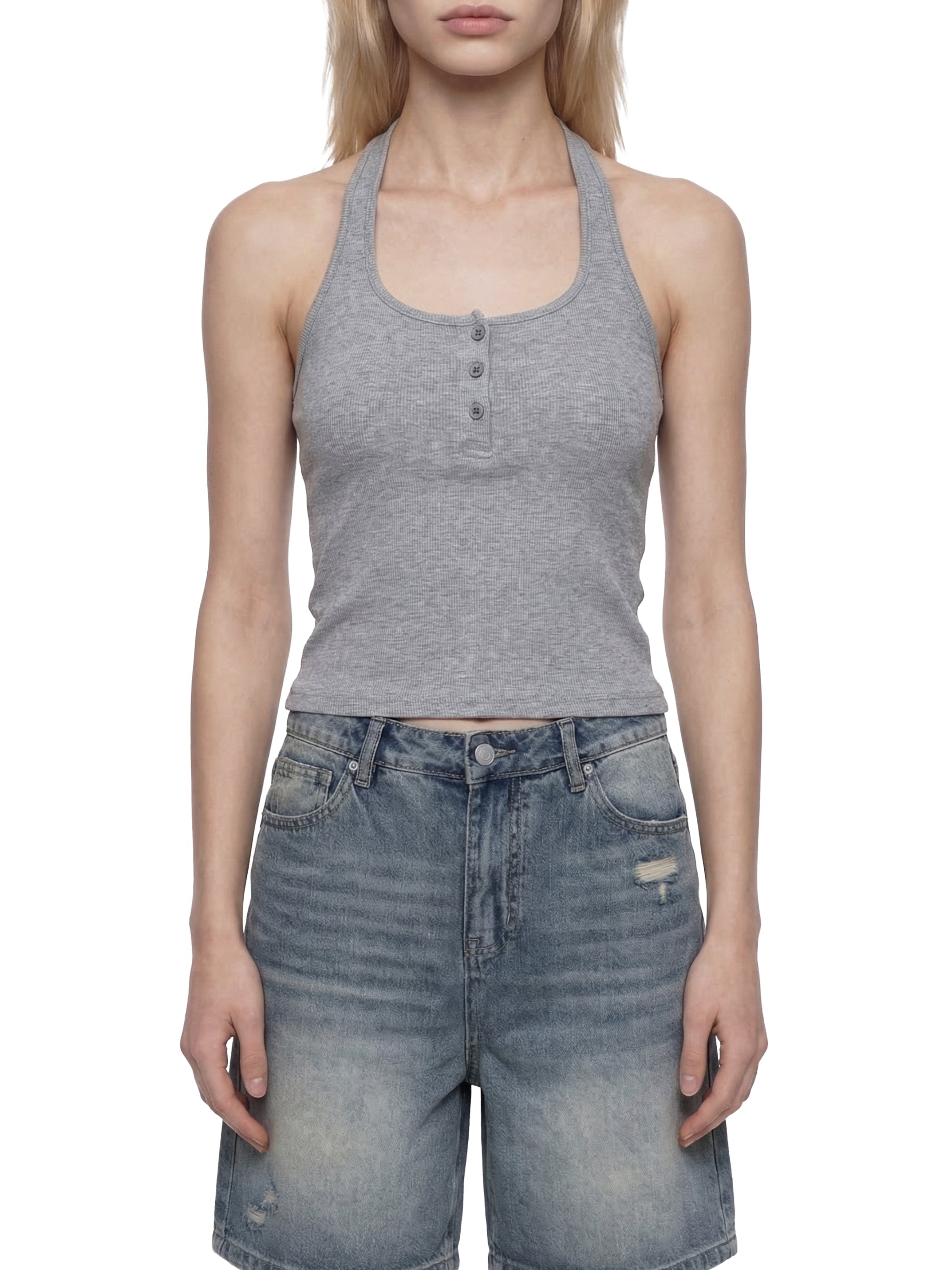 Women's Ribbed Henley Tank Top