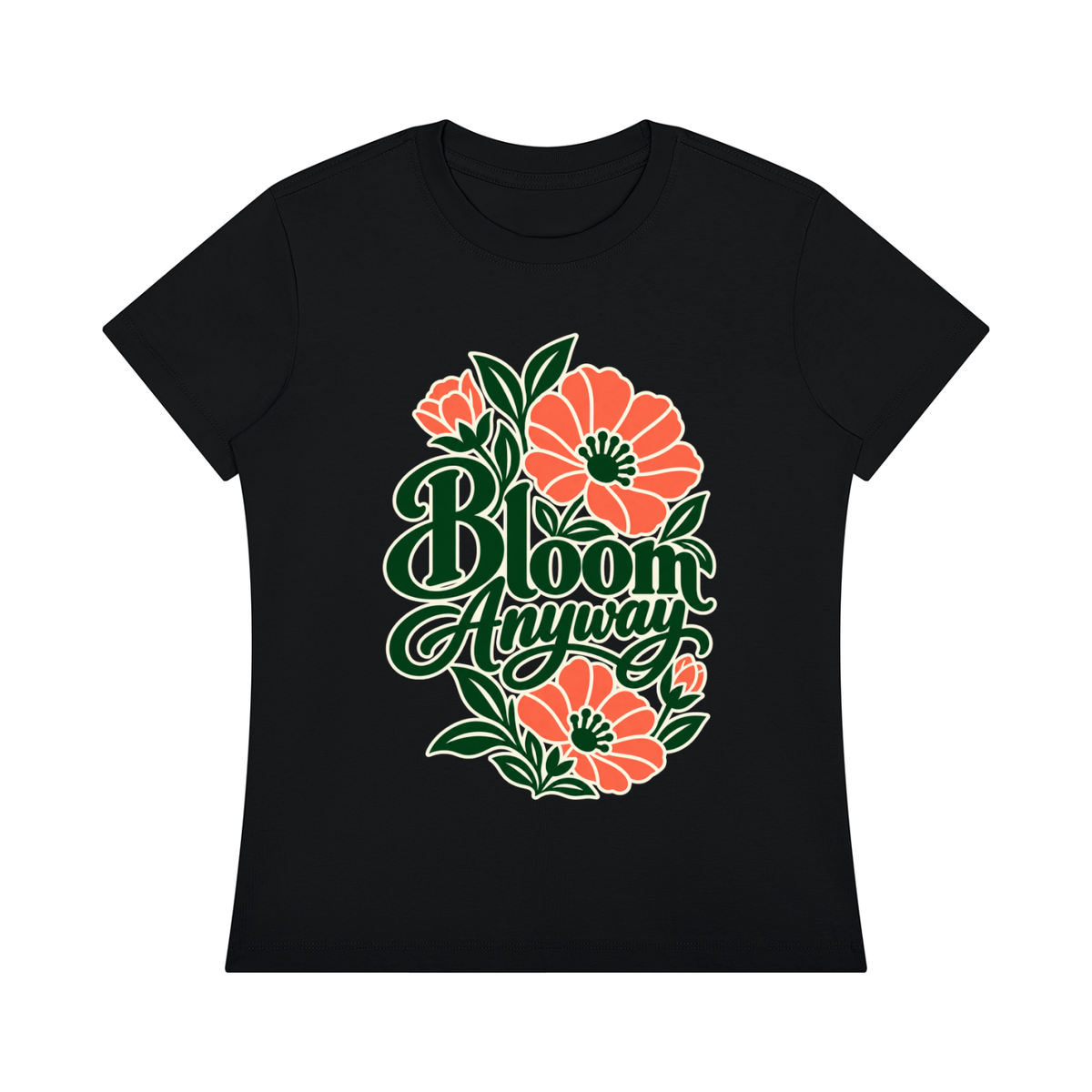 Bloom Anyway women's graphic T-shirt in Black – front