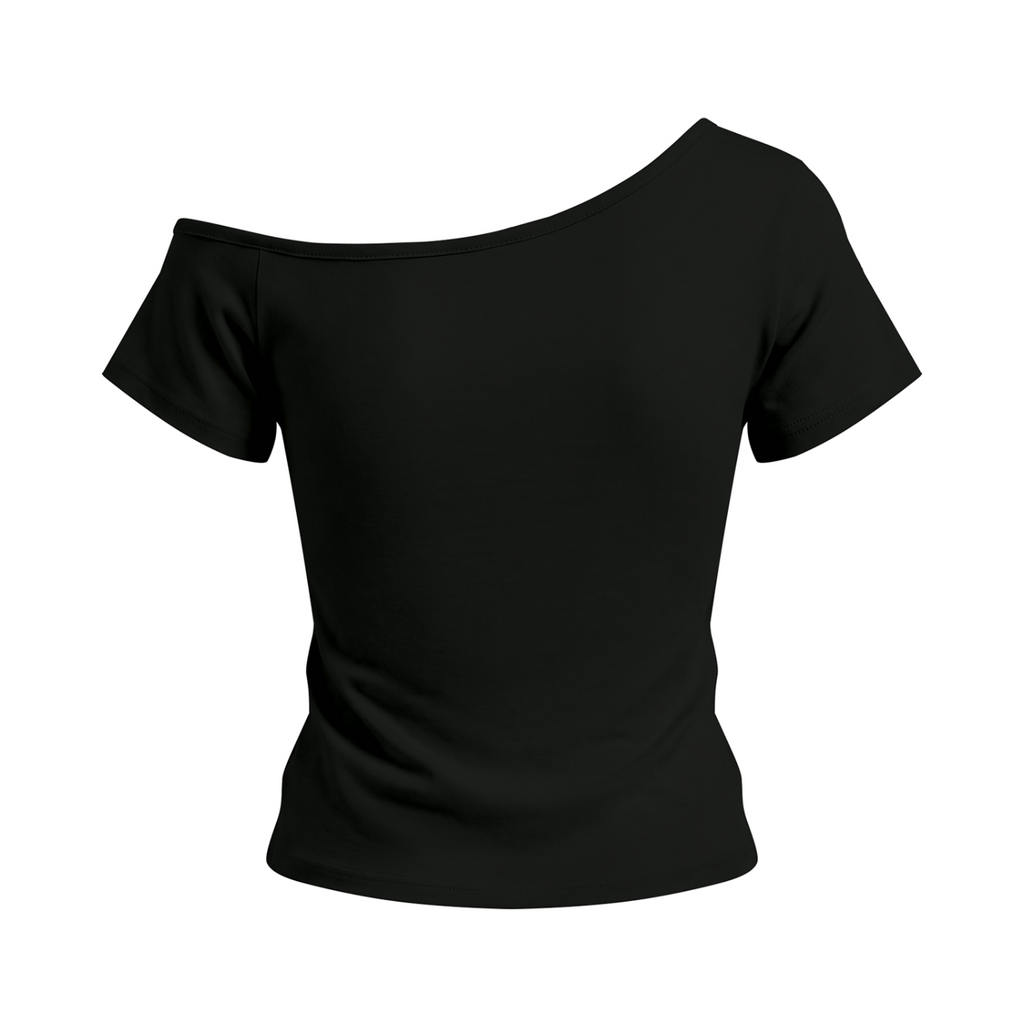 Bloom Anyway women’s off-the-shoulder T-shirt in Black – back mockup
