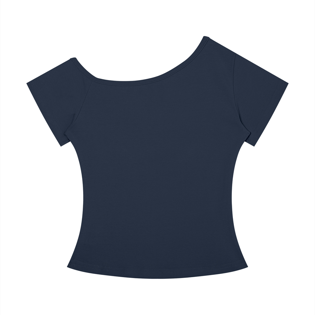 Bloom Anyway women’s off-the-shoulder T-shirt in Navy Blue – back
