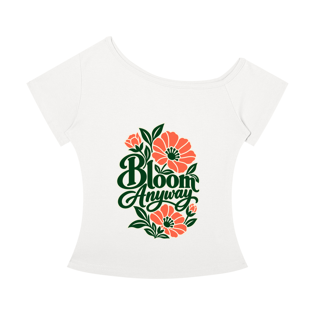Bloom Anyway women’s off-the-shoulder T-shirt in White – front