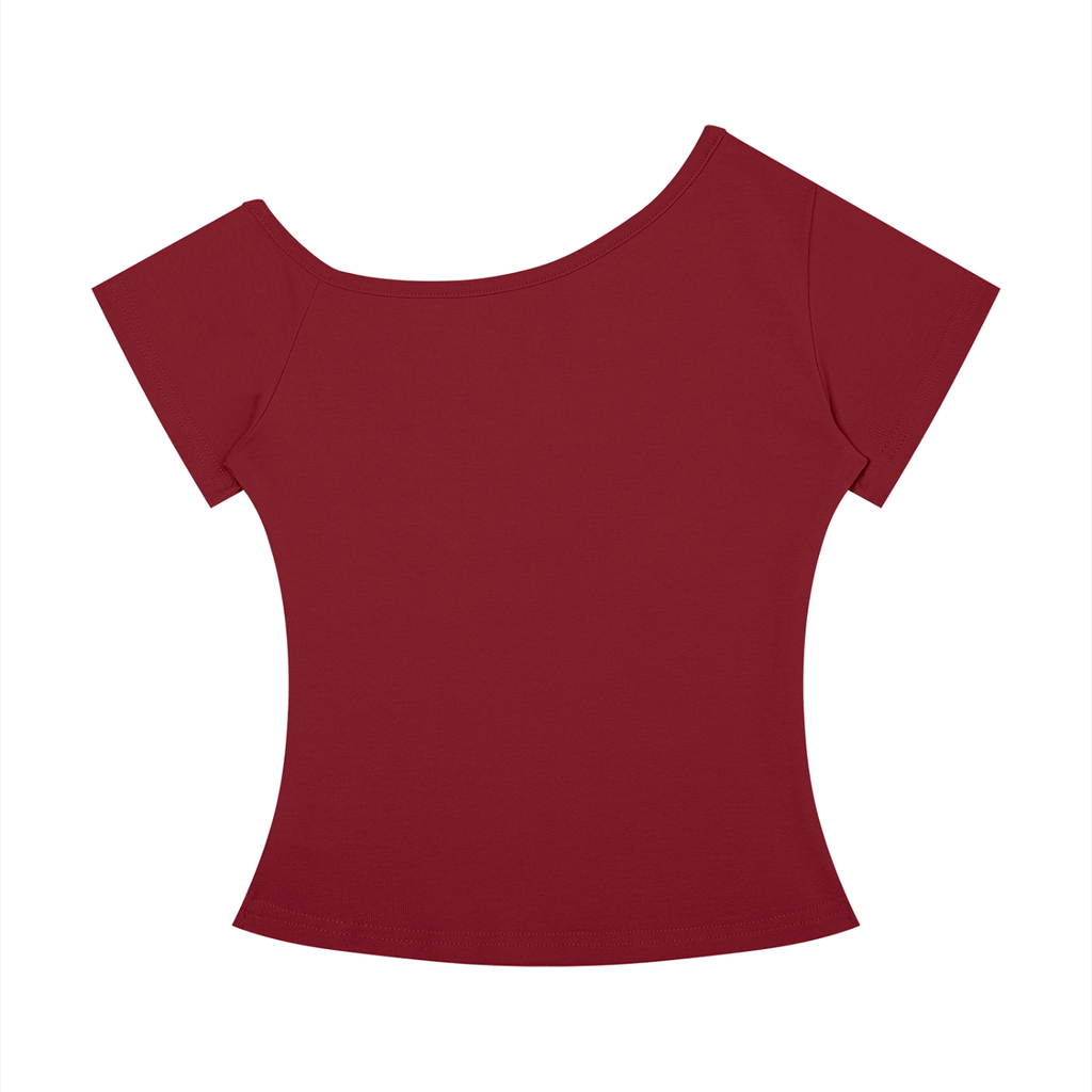 Bloom Anyway women’s off-the-shoulder T-shirt in Wine Red – back