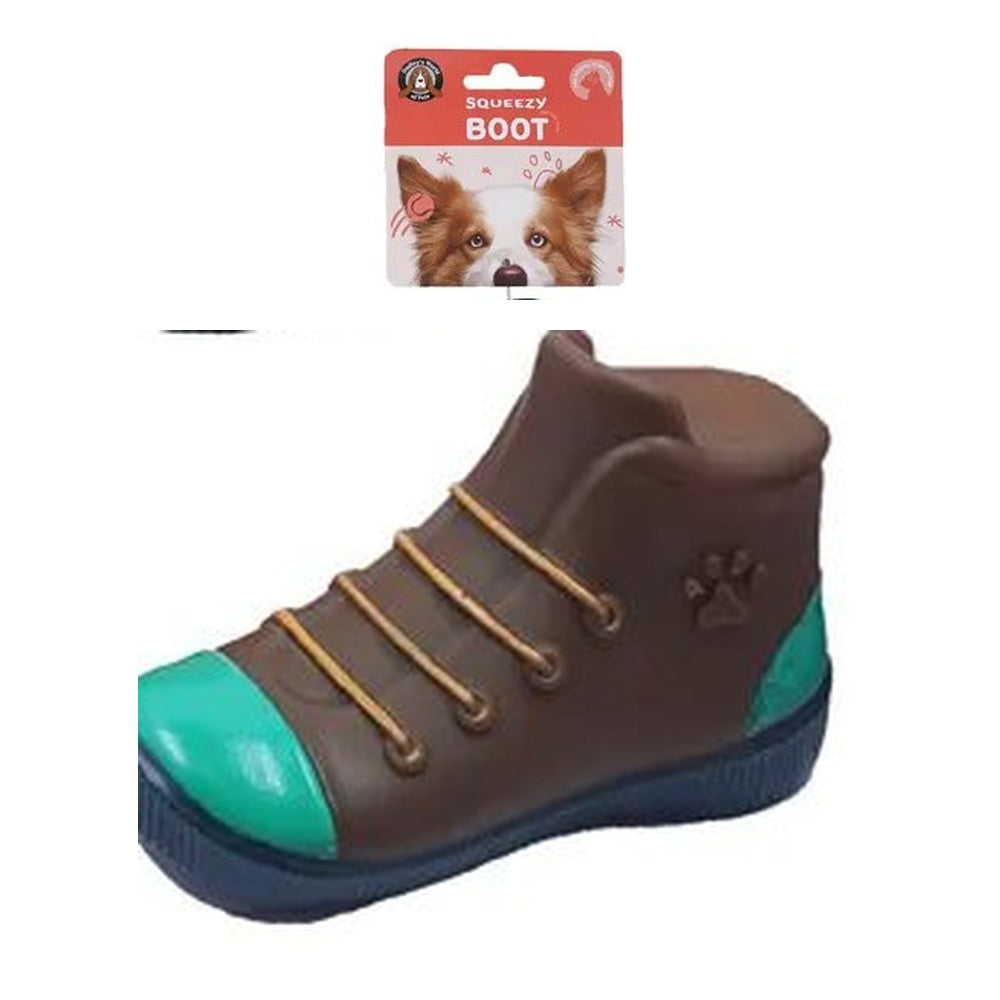 Brown boot squeeze dog toy