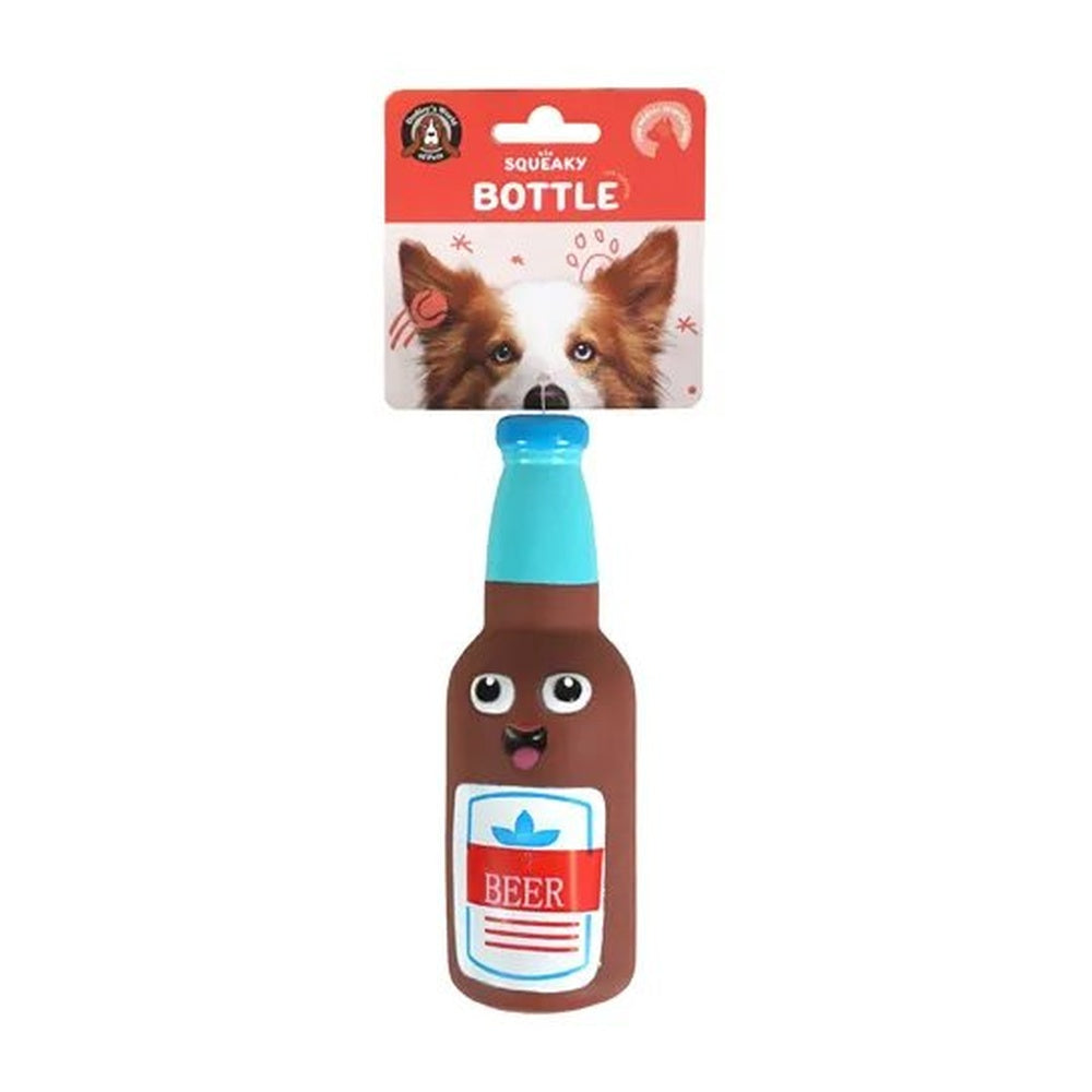 Novelty beer bottle squeaky dog toy