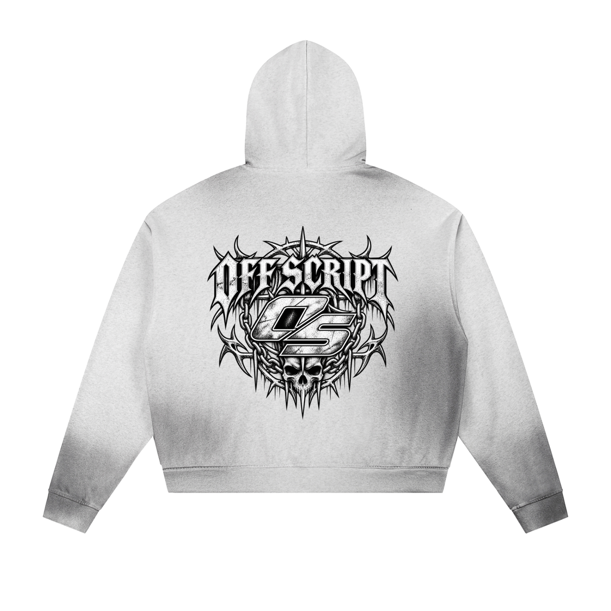 Off Script Gothic Skull Sun Fade Frayed Raw Edge Fleece Zip Hoodie