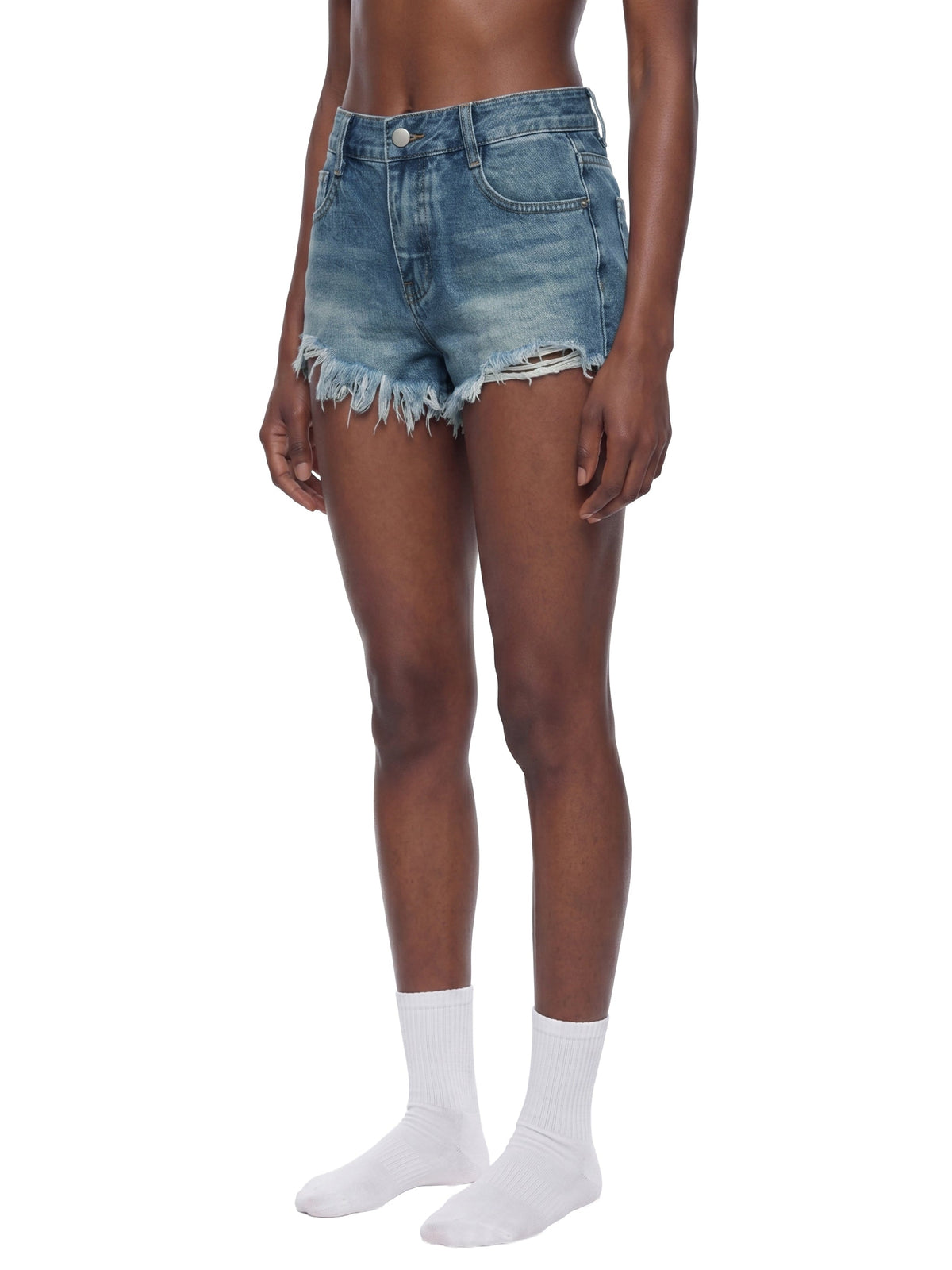 Women’s Vintage Wash Raw Hem Denim Shorts