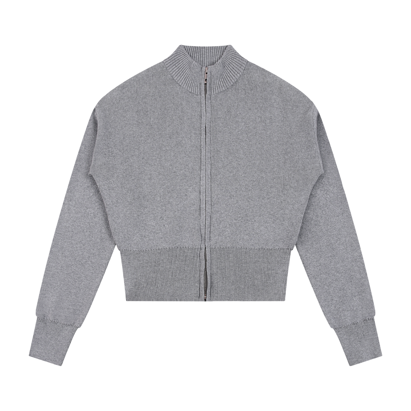 Women’s mock-neck zip-up cardigan in flower grey