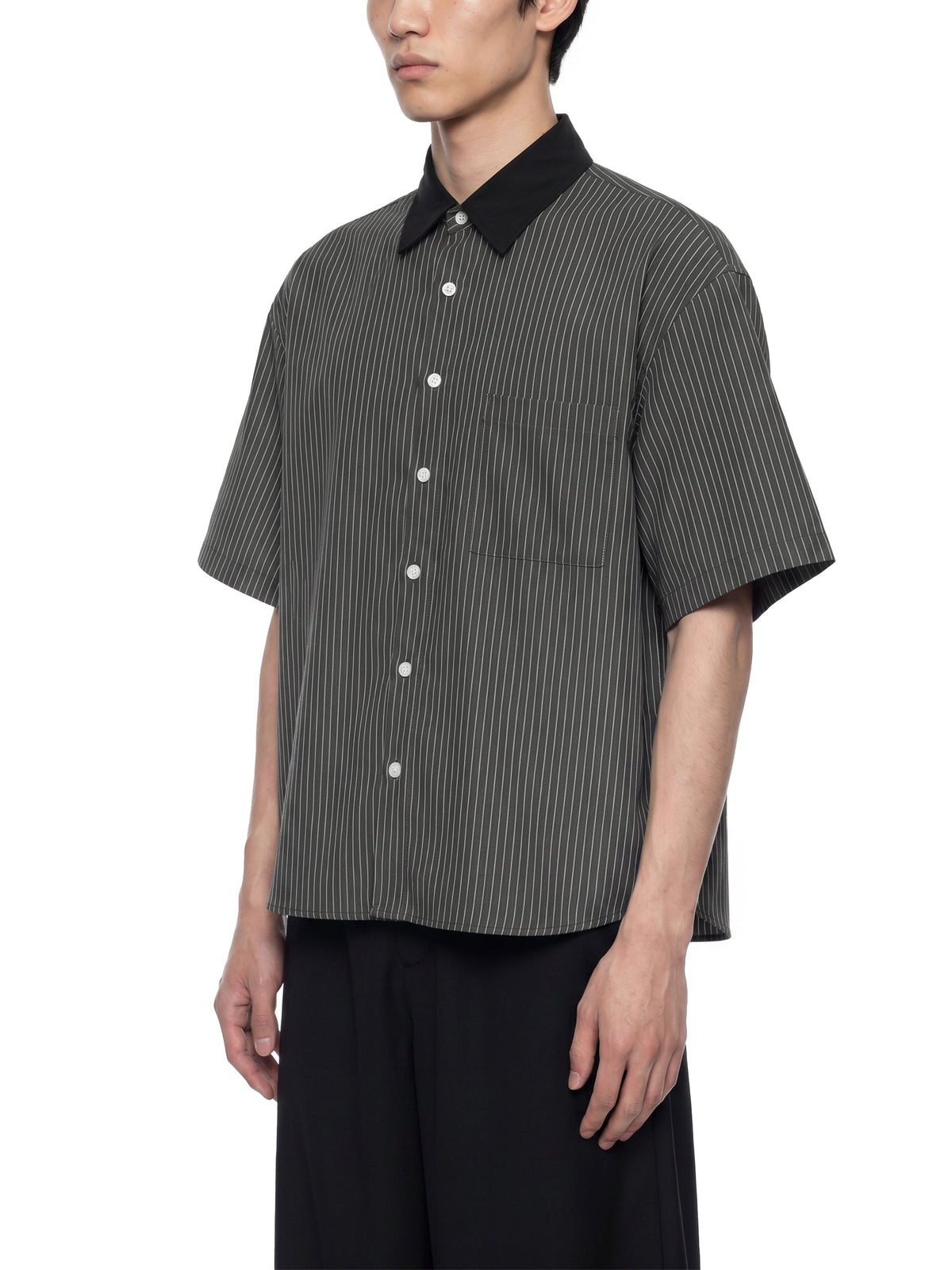 Unisex Striped Boxy Contrast Collar Shirt