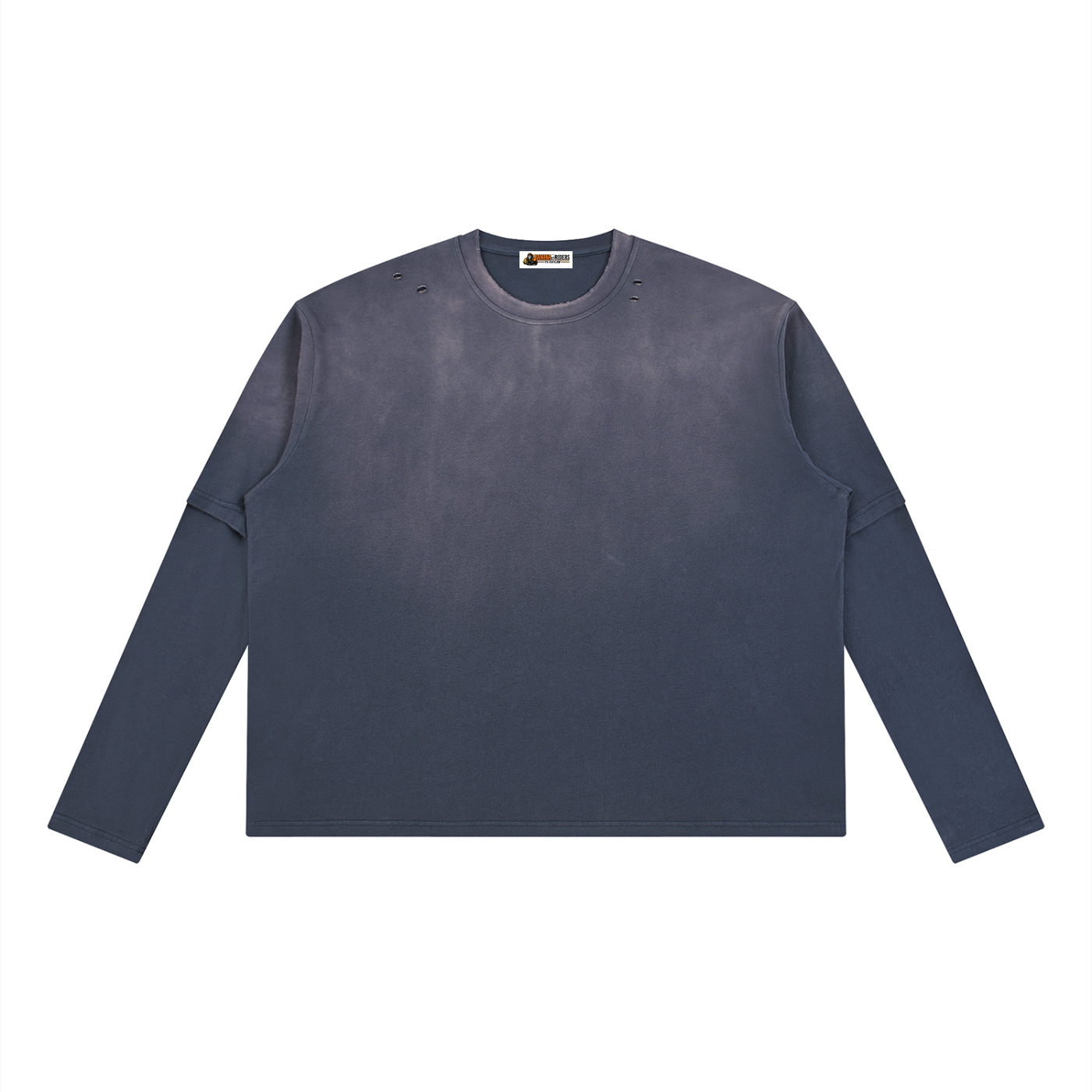 Unisex Vintage Wash Layered T-Shirt in Navy Blue — front view