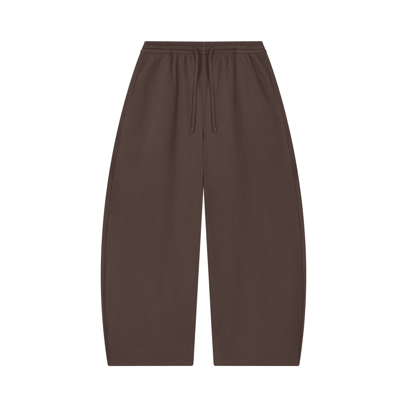 Unisex Waffle Barrel Leg Pants in Coffee — front view