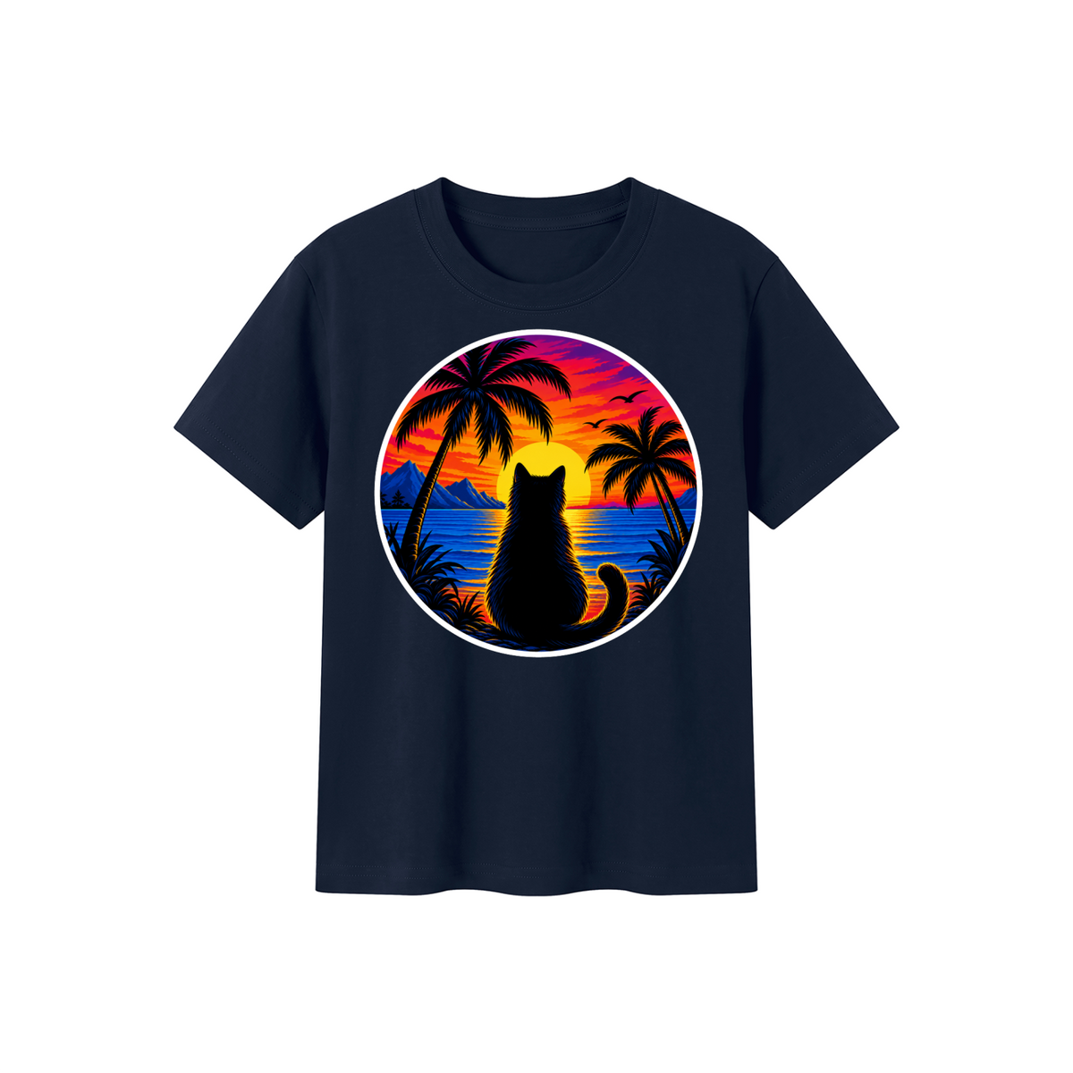 Sunset Cat Kids' Crewneck Short-Sleeve T-Shirt