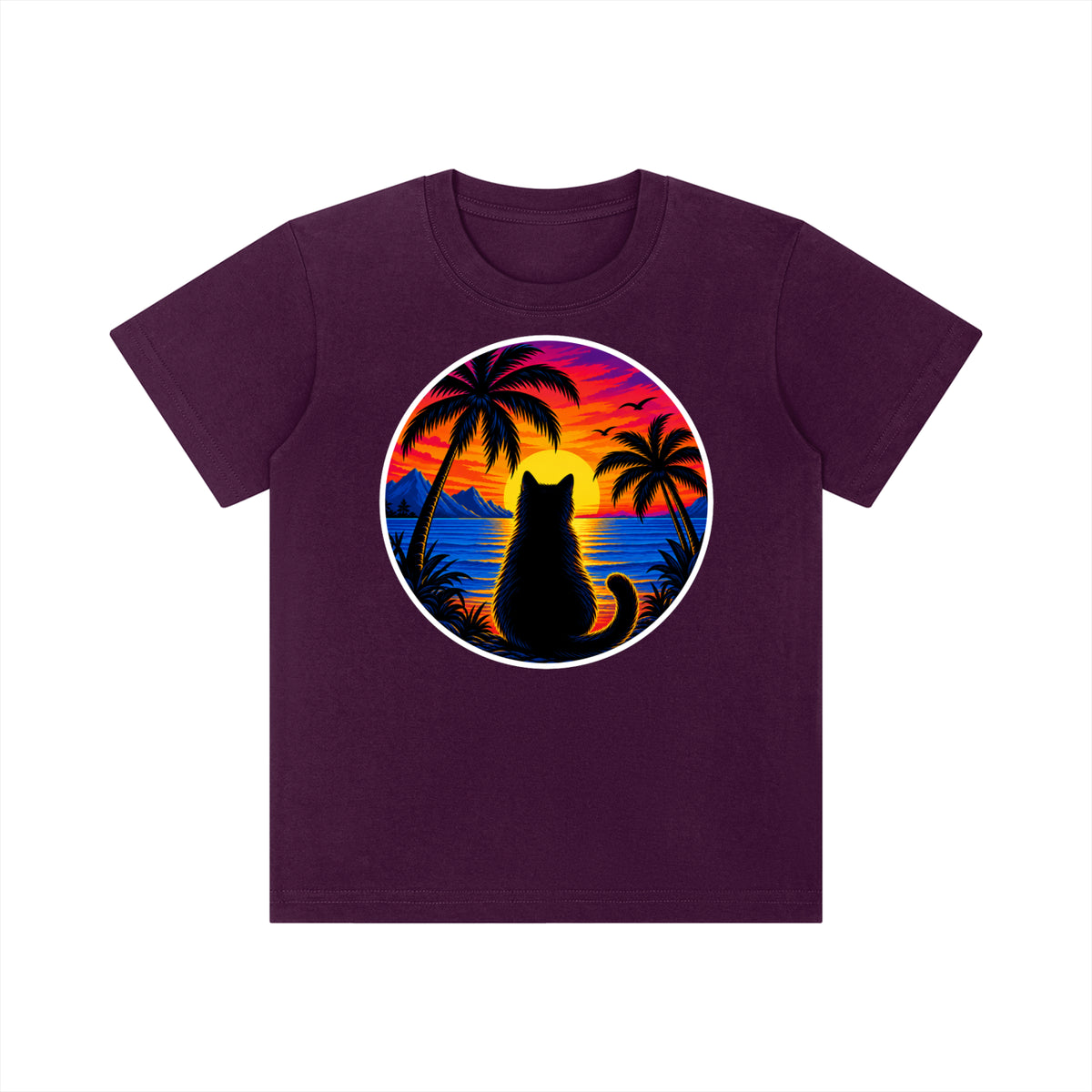 Sunset Cat Kids' Crewneck Short-Sleeve T-Shirt