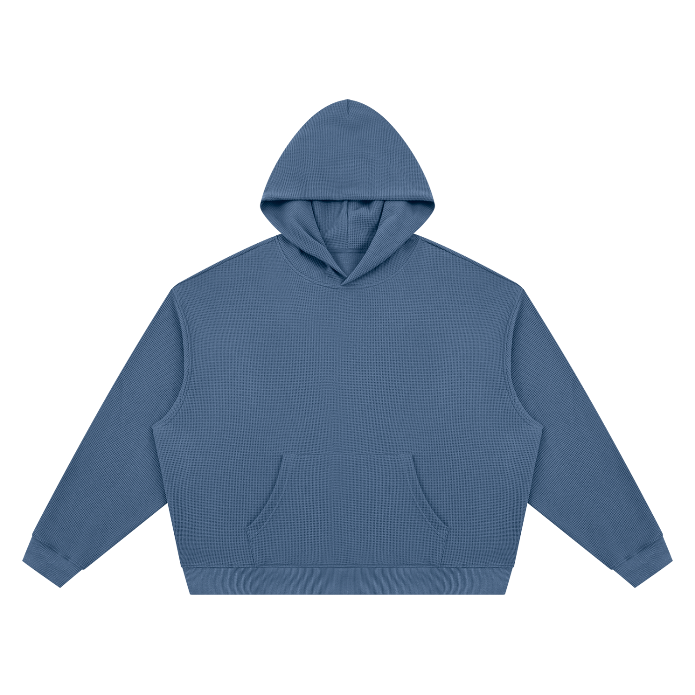 Unisex Waffle Boxy Hoodie in Jeans Blue — front view
