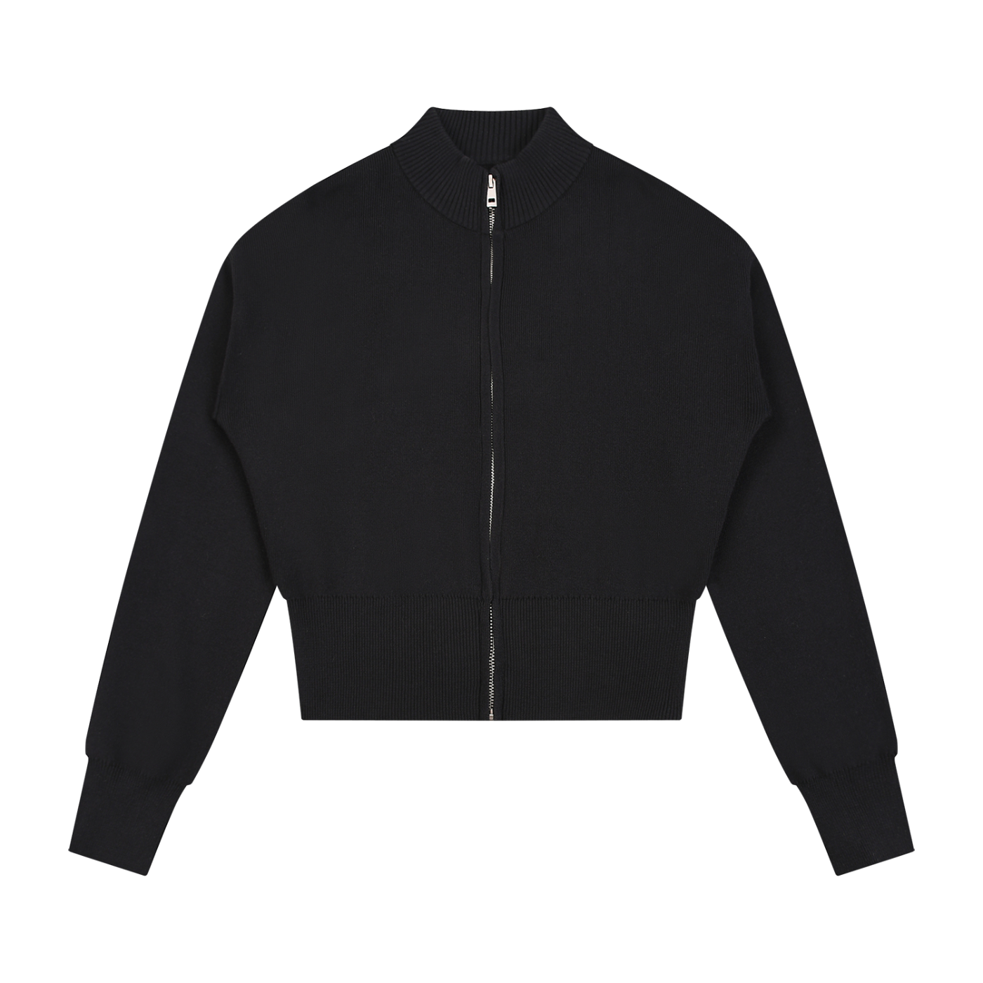 Women’s mock-neck zip-up cardigan in black