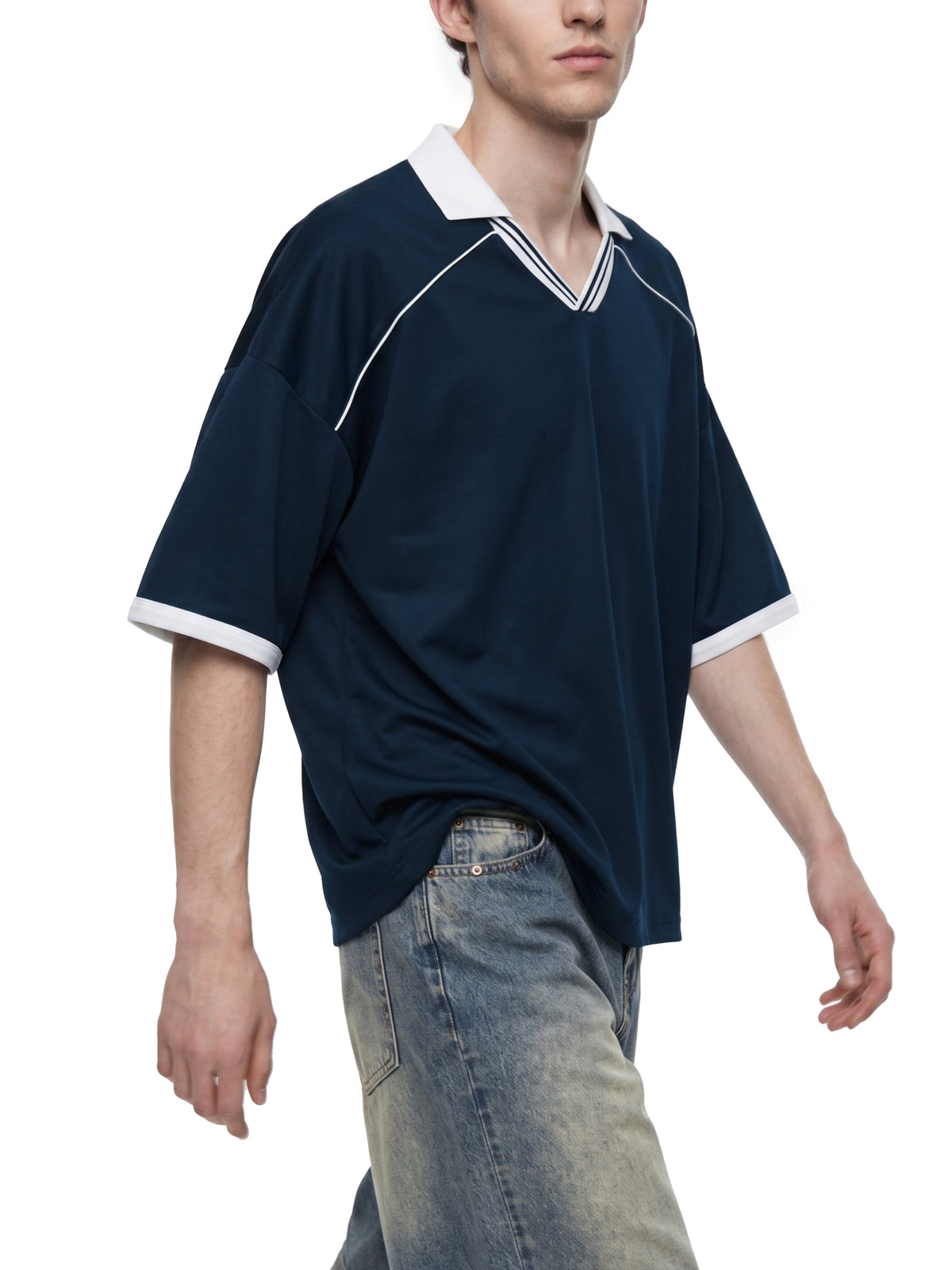 Unisex Collared Piping Boxy Soccer Jersey