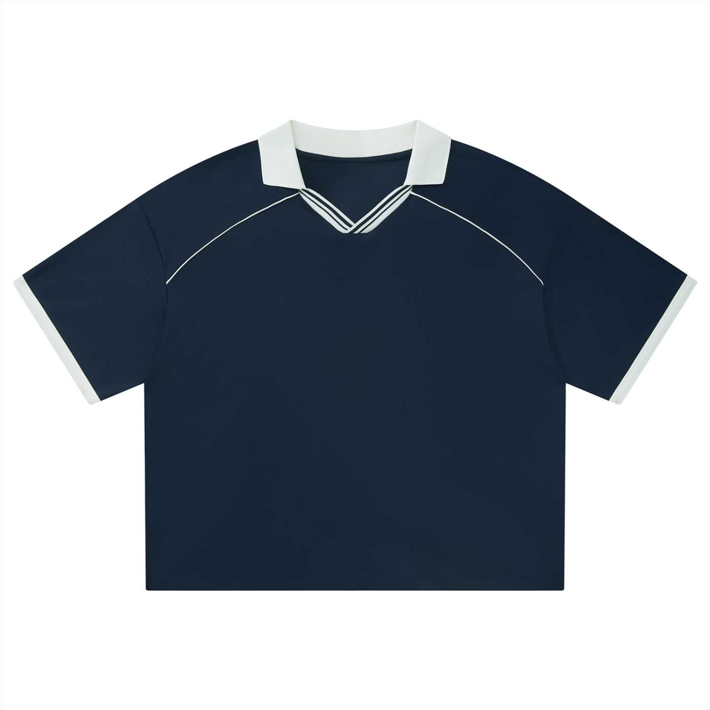 Navy Blue Unisex Collared Piping Boxy Soccer Jersey front