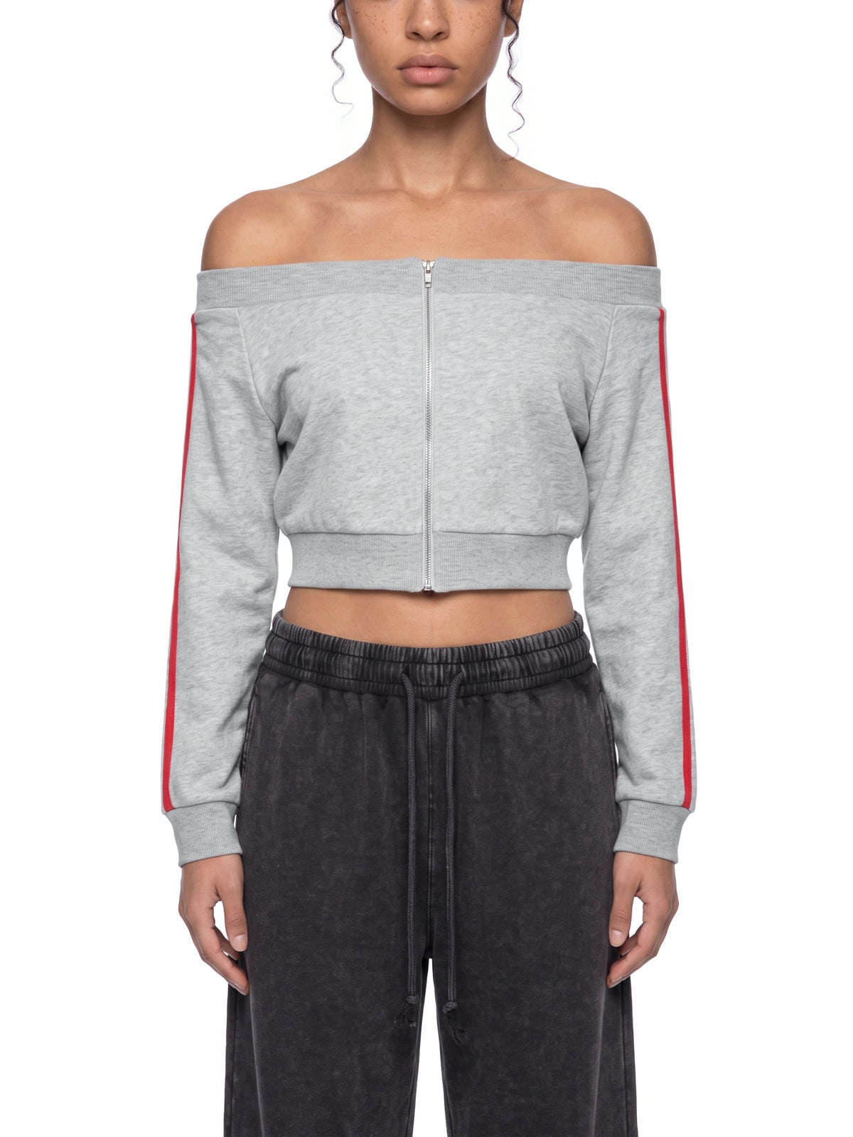 Women's Off-Shoulder Full Zip Hoodie