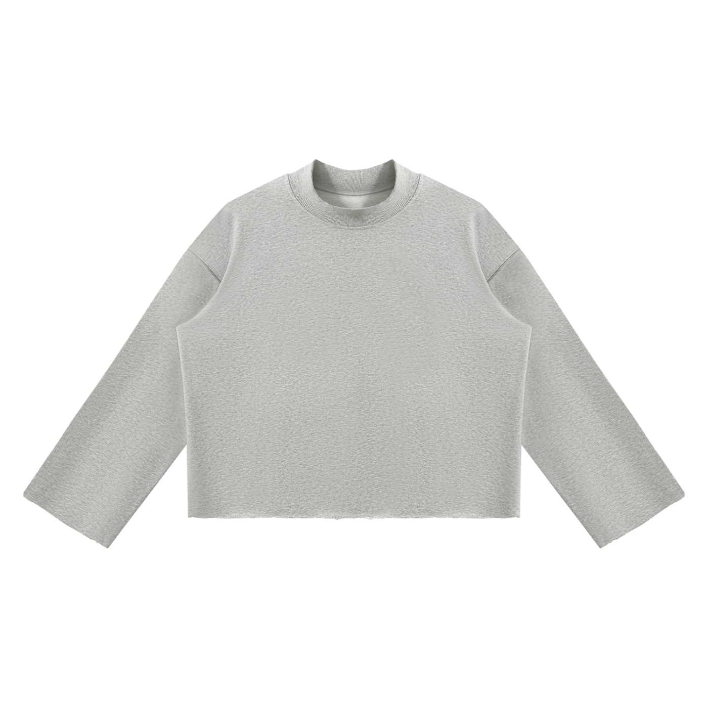 Unisex Mock-Neck Raw-Edge Boxy Sweatshirt – Flower Grey front