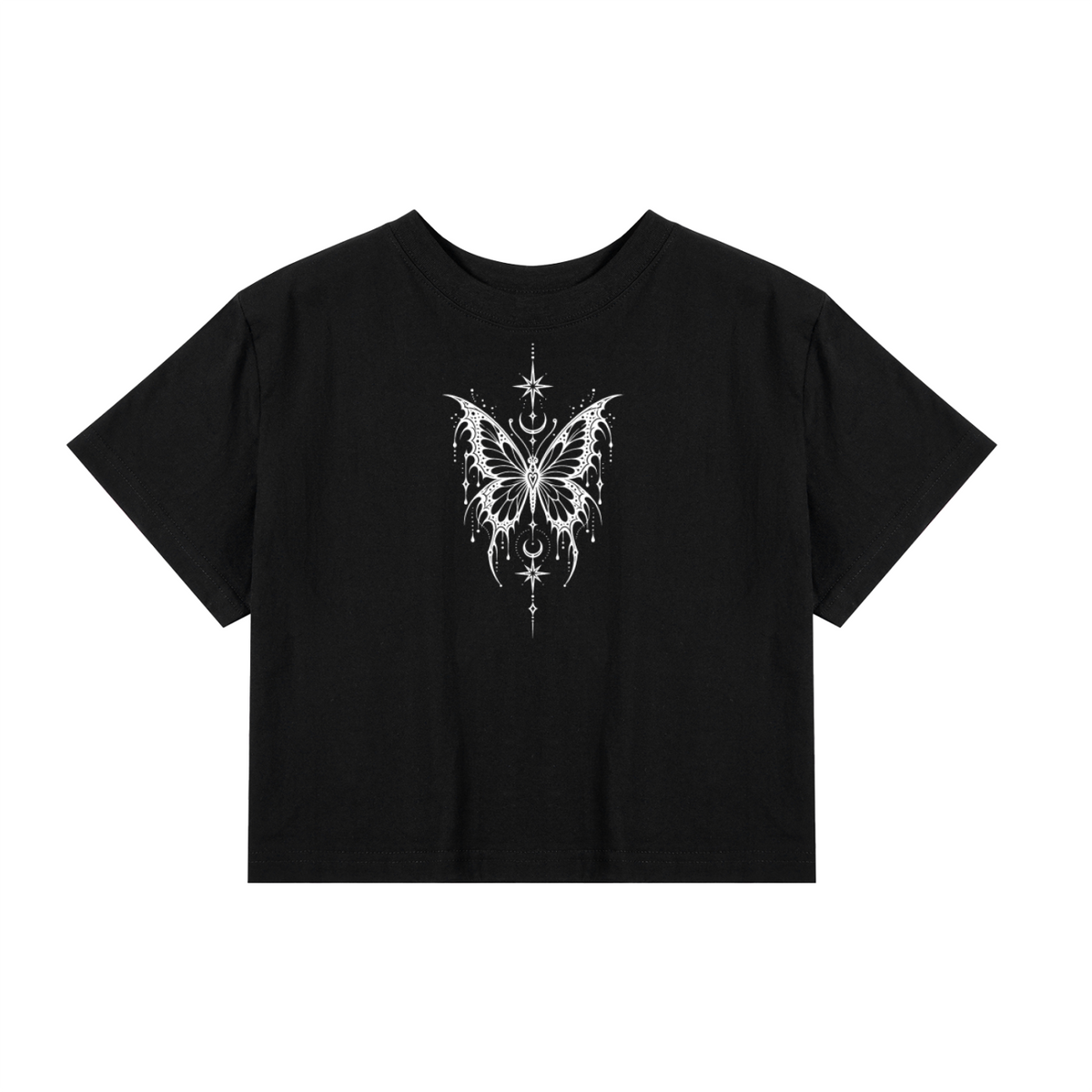 Celestial Butterfly women’s cropped T-shirt in black – front