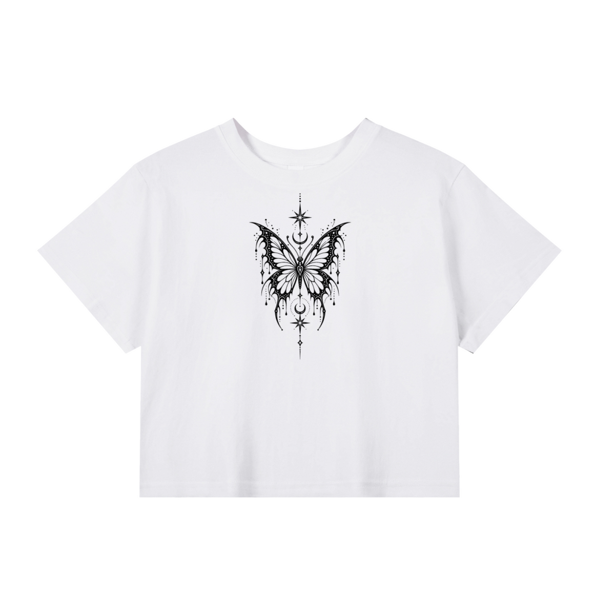 Celestial Butterfly women’s cropped T-shirt in white – front