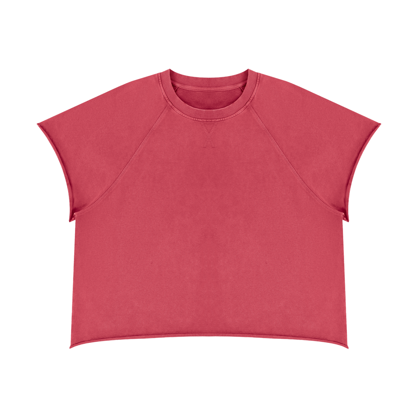 Red vintage wash raw edge T-shirt front
