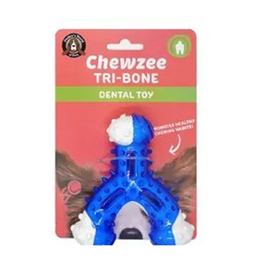 Blue Chewzee tri-bone dental dog toy