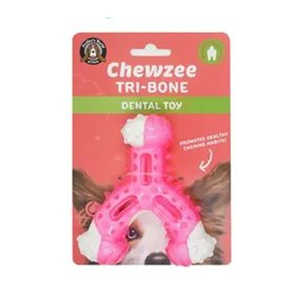 Pink Chewzee tri-bone dental dog toy