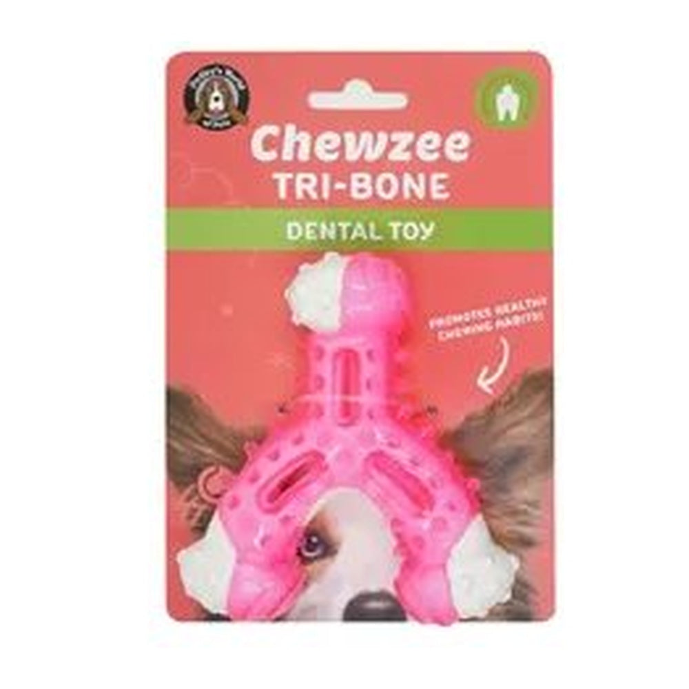 Pink Chewzee Tri-Bone dental dog toy