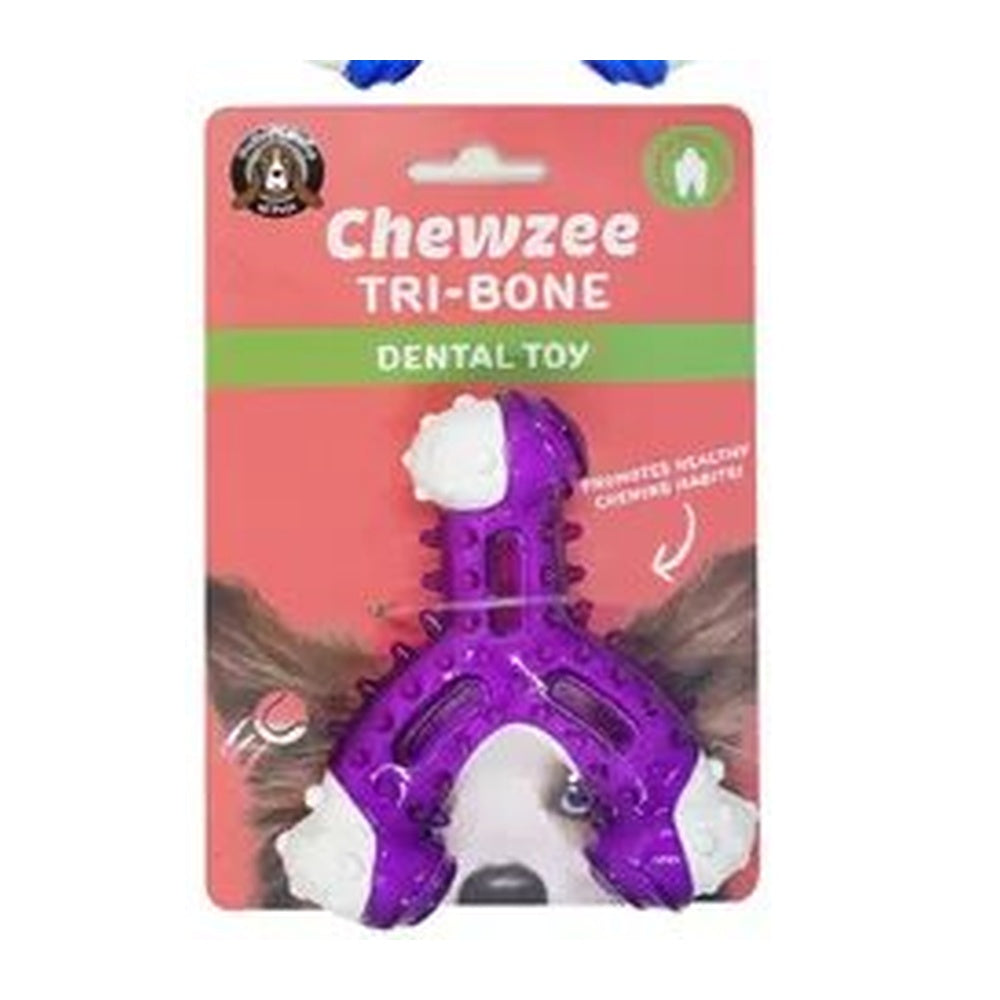 Purple Chewzee tri-bone dental dog toy