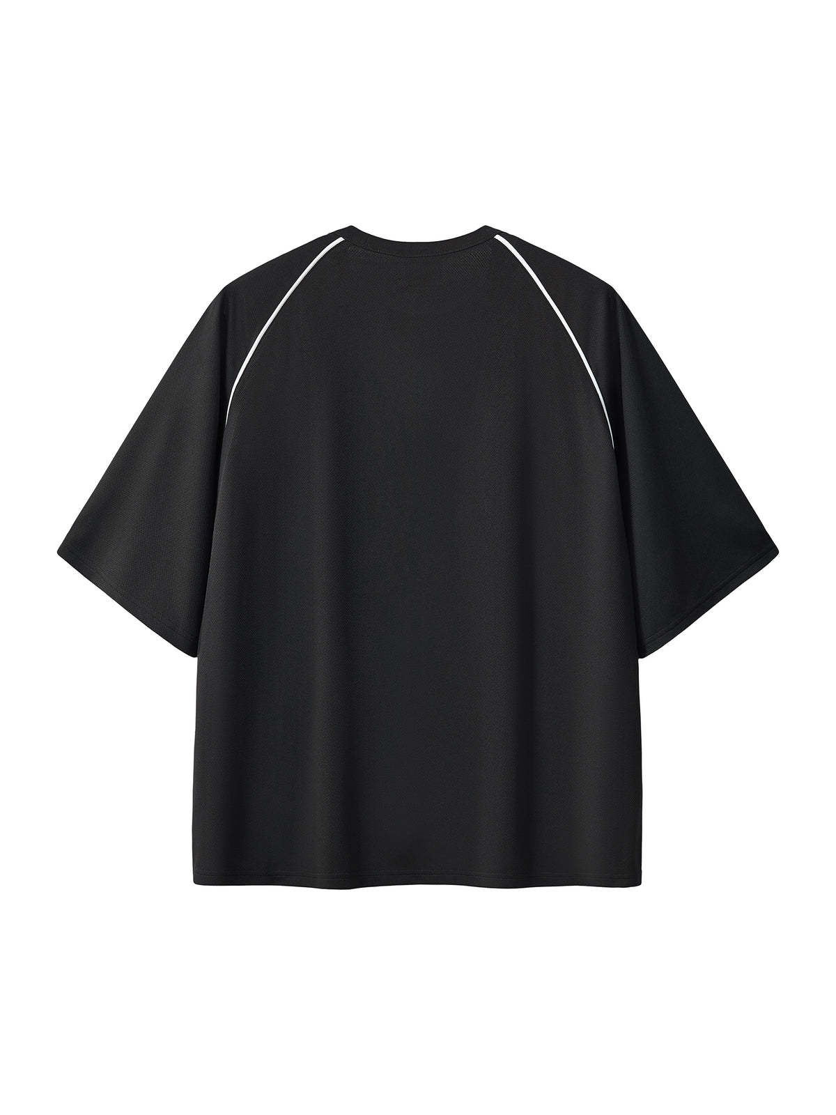 Black with White Contrast Piping Panel Raglan T-Shirt back product view