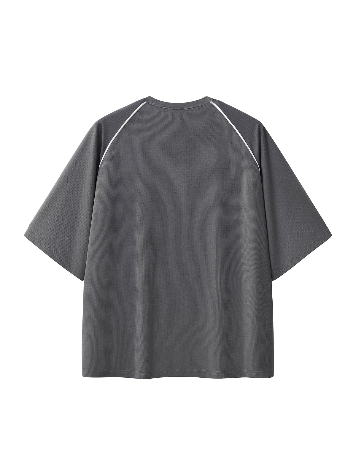 Dark Grey with White Unisex Contrast-Piping Panel Raglan T-Shirt back product view