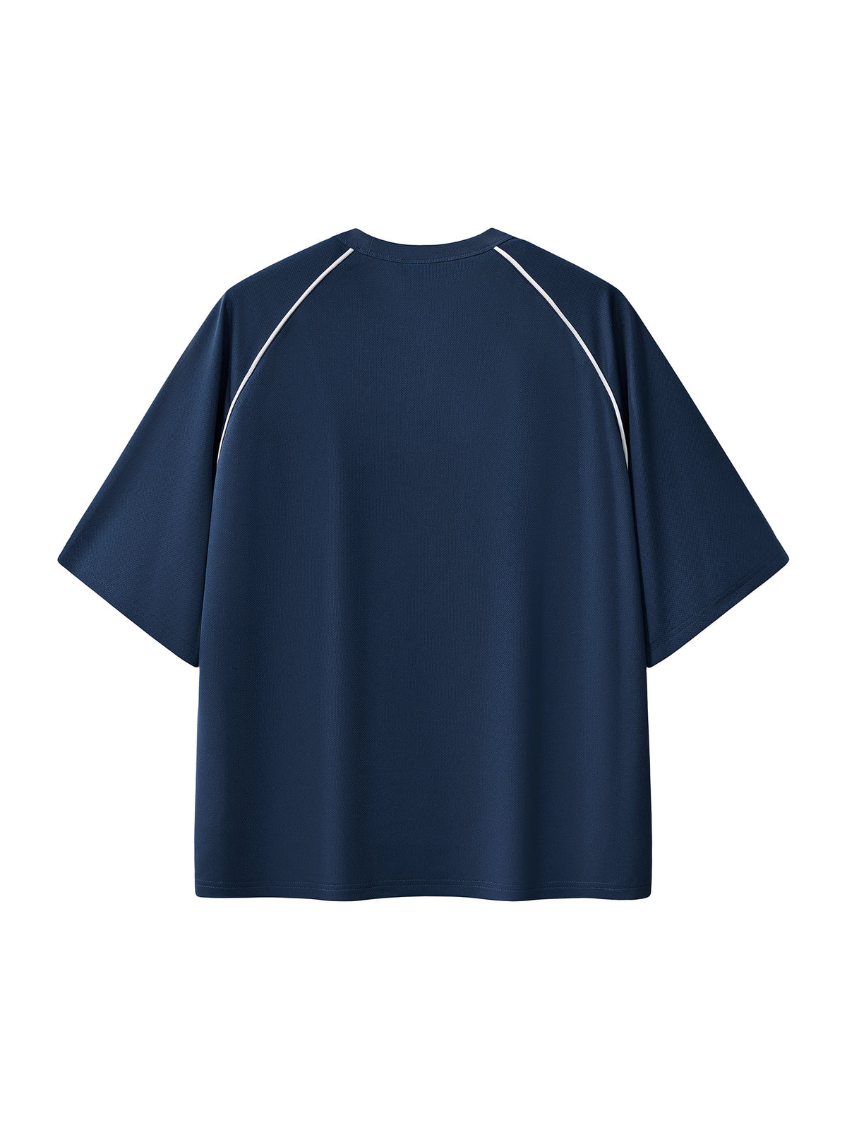 Navy Blue with White Contrast Piping Panel Raglan T-Shirt back product view