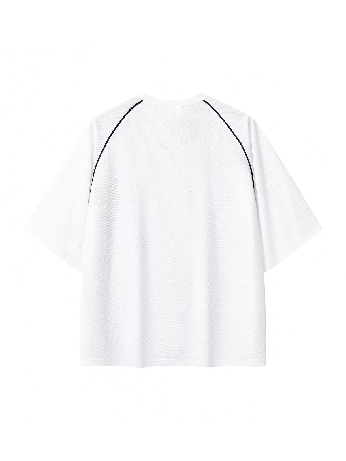 White with Black Contrast Piping Panel Raglan T-Shirt back product view