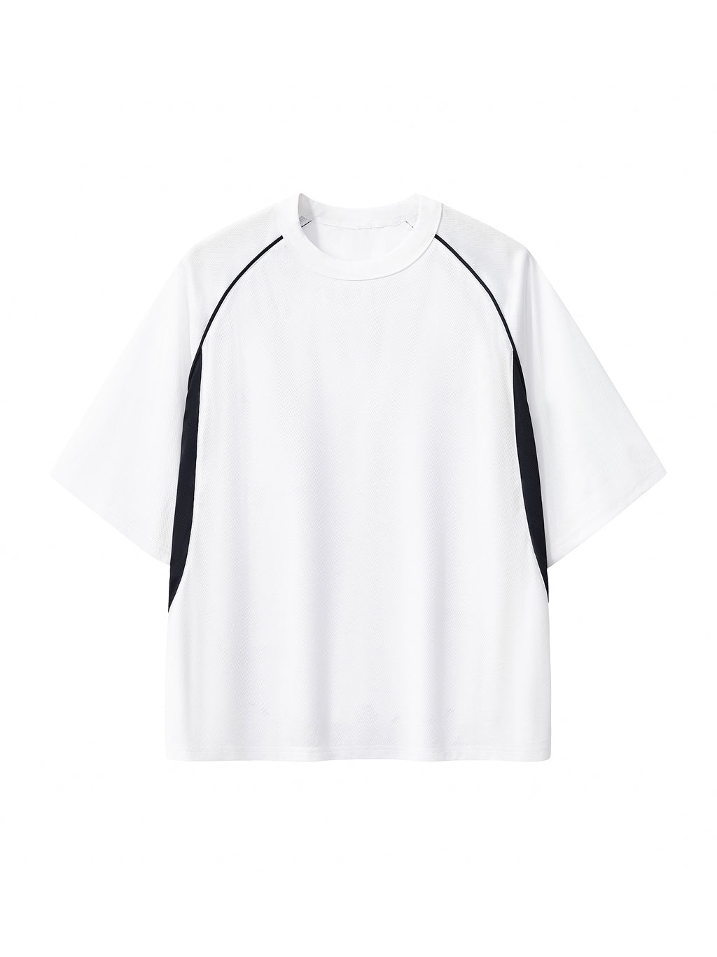 White with Black Contrast Piping Panel Raglan T-Shirt front product view