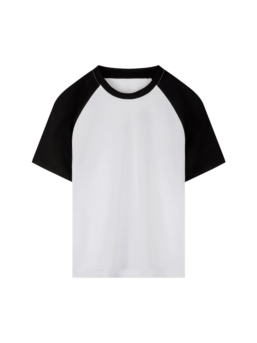 White with Black Contrast Raglan Sleeve Mesh T-Shirt front product view