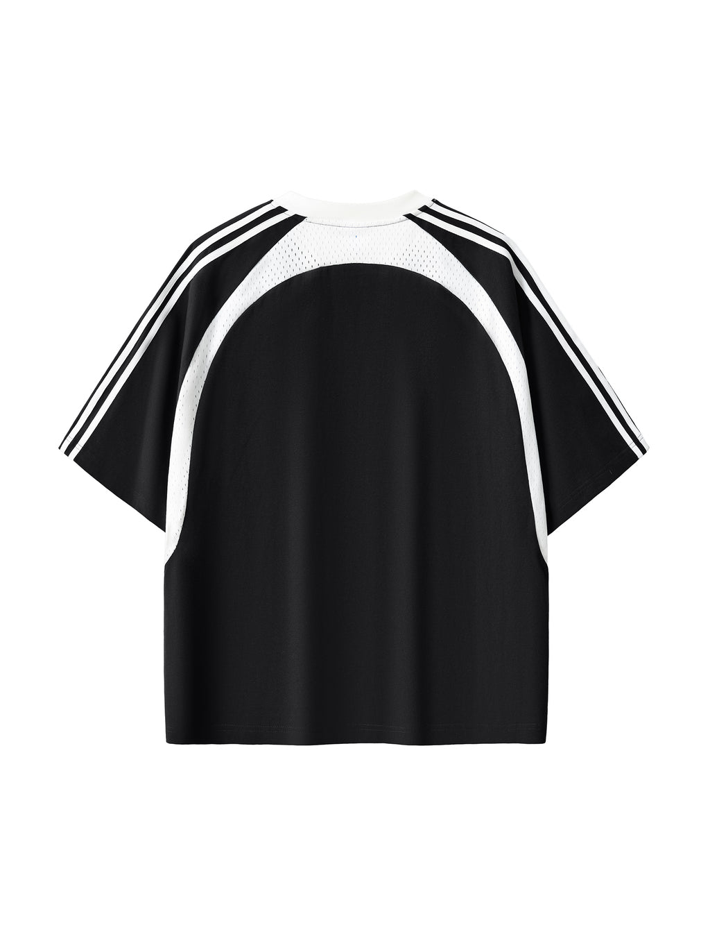 Black with White Contrast Stripes Panel Mesh T-Shirt back product view