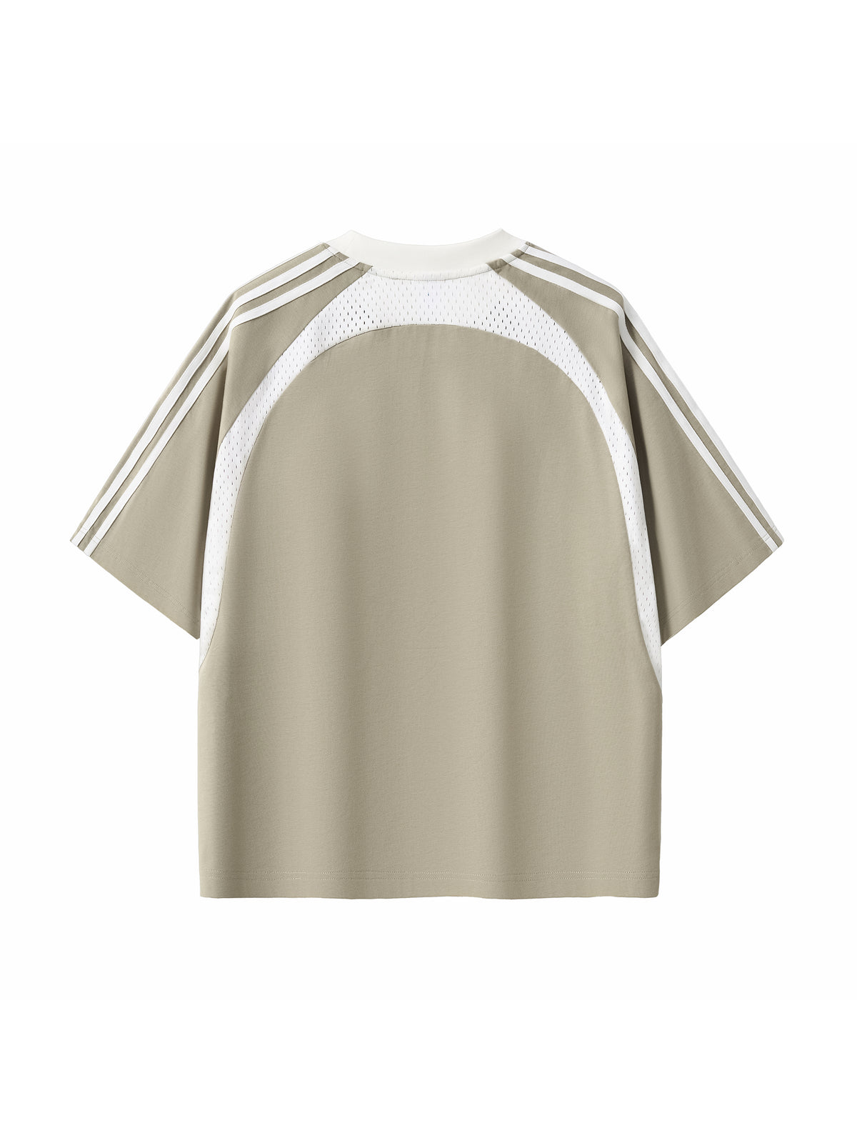 Grey Green with White Unisex Contrast-Stripe Panel Mesh T-Shirt back product view