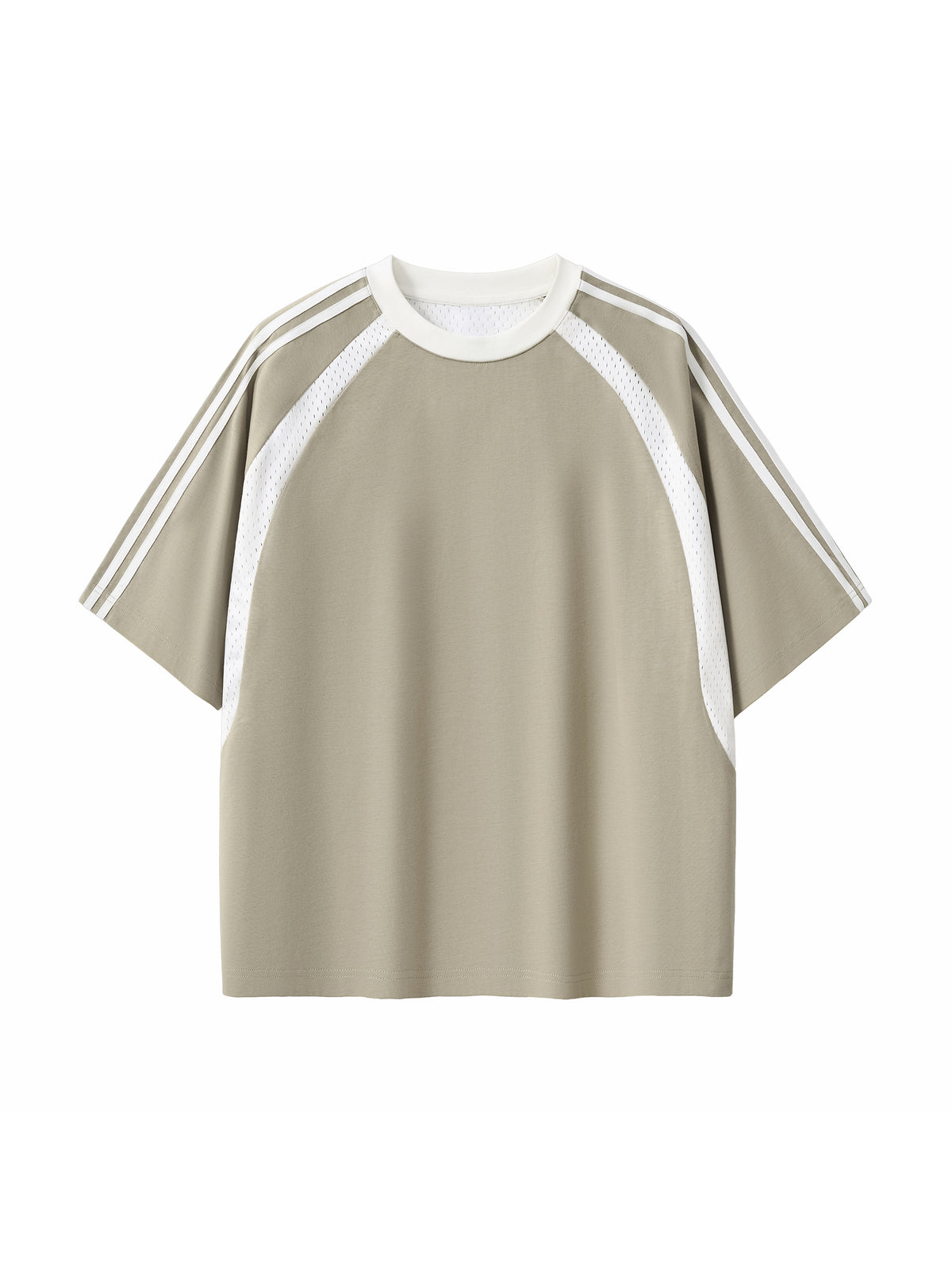 Grey Green with White Unisex Contrast-Stripe Panel Mesh T-Shirt front product view